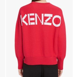 Kenzo Crewneck Logo Rib Pullover Intarsia Sweater Red